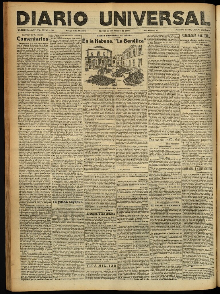 Miniatura de Diario Universal del 22 de marzo de 1906, edición de noche
