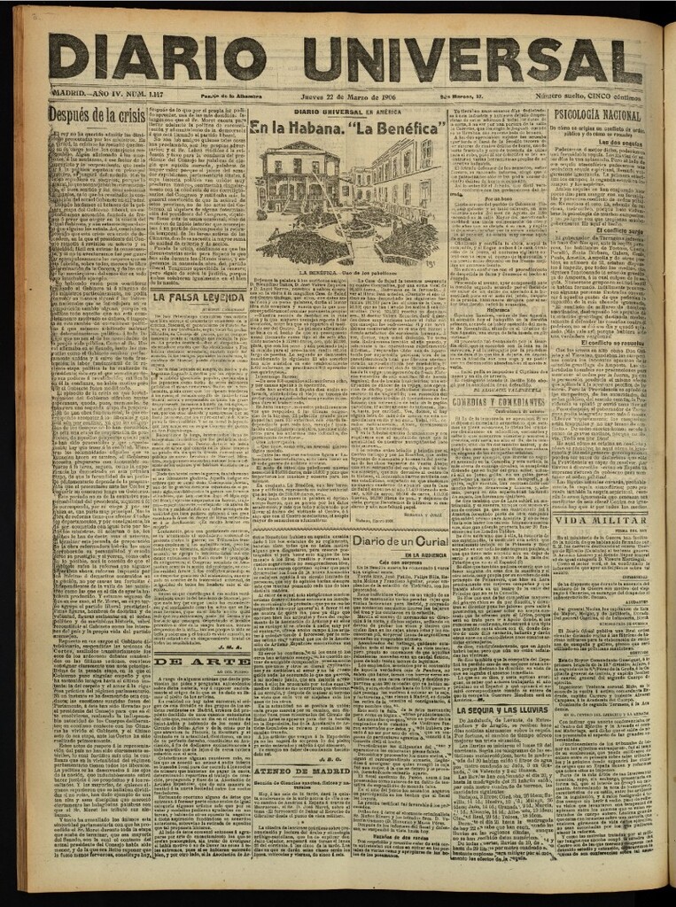 Miniatura de Diario Universal del 22 de marzo de 1906, edición de tarde