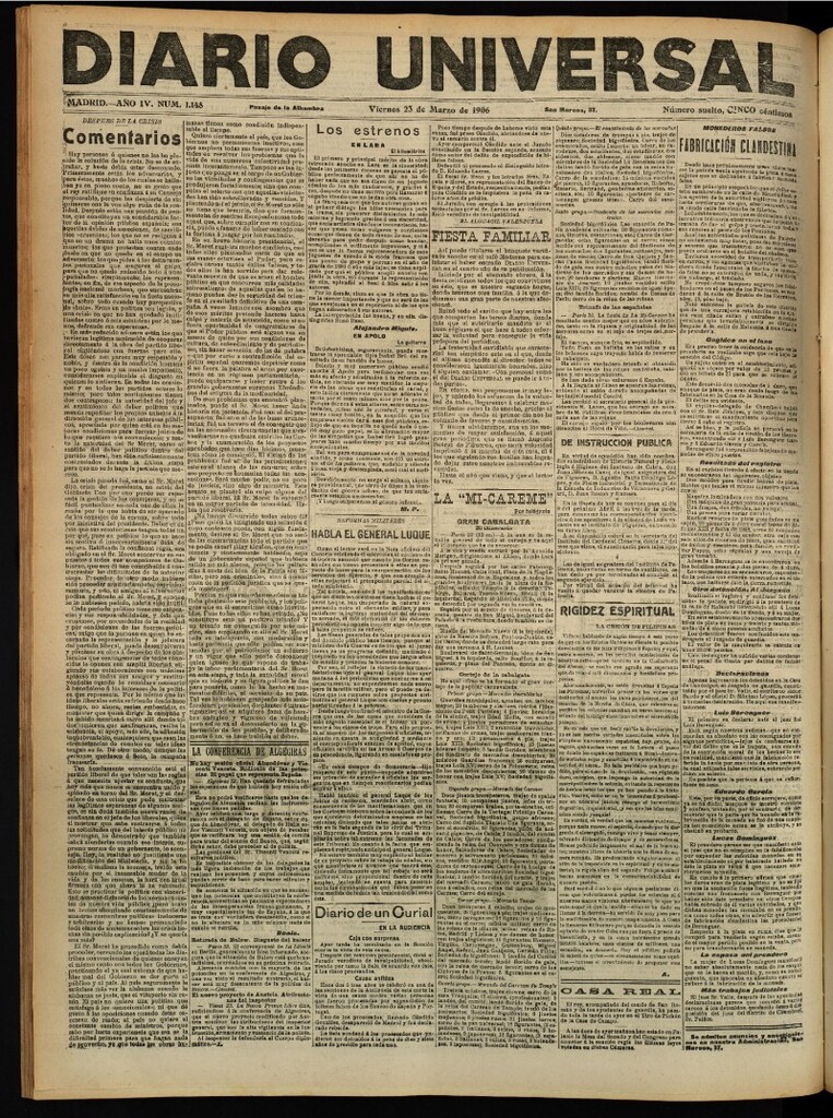 Miniatura de Diario Universal del 23 de marzo de 1906, edición de tarde