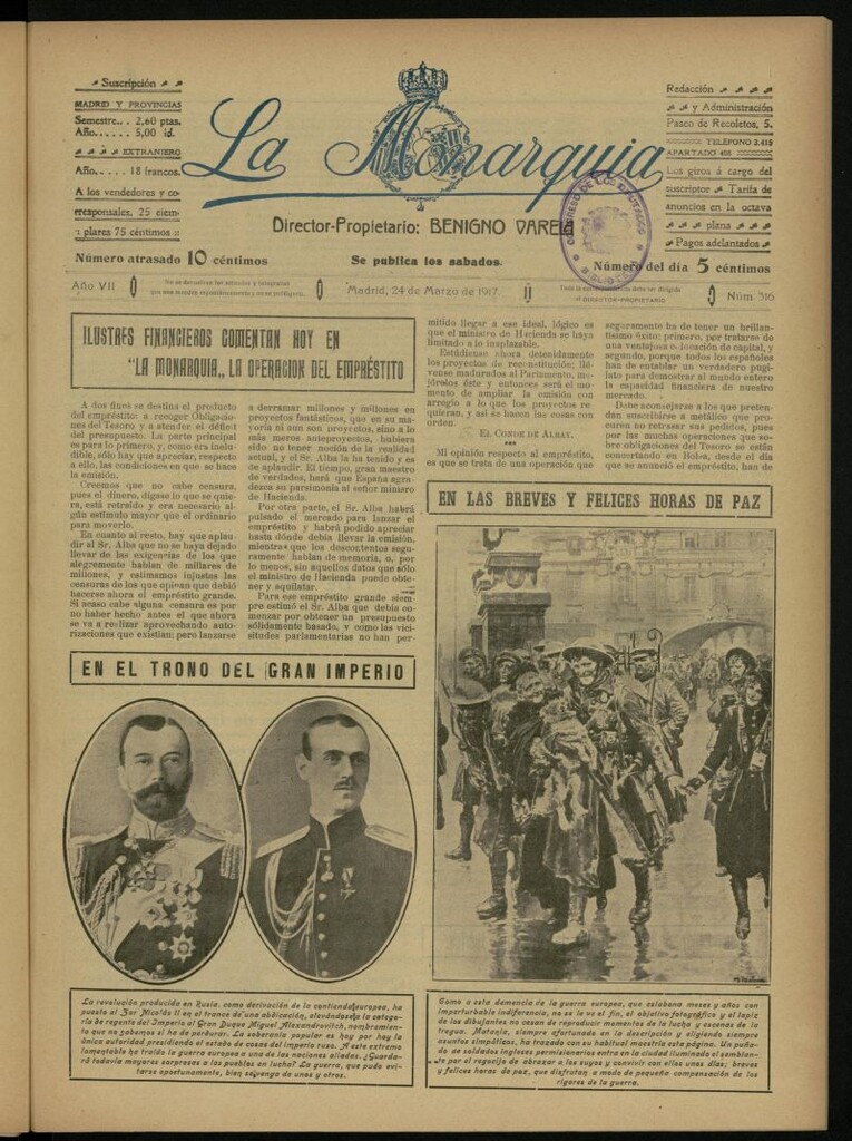 Miniatura de La Monarquía del 24 de marzo de 1917, nº 316