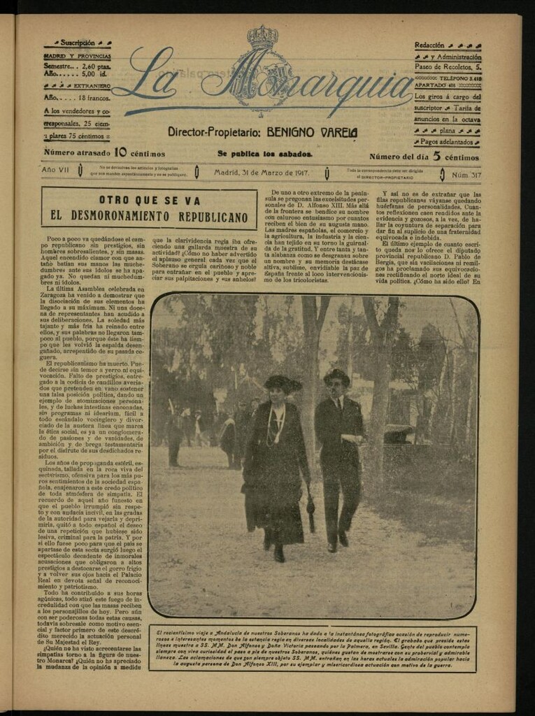 Miniatura de La Monarquía del 31 de marzo de 1917, nº 317
