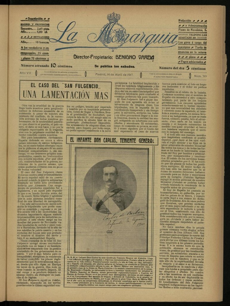 Miniatura de La Monarquía del 14 de abril de 1917, nº 319
