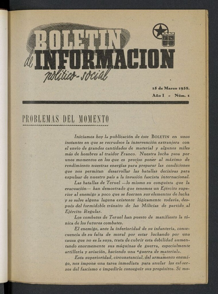 Miniatura de Boletín Información Político-Social (1938-1939)