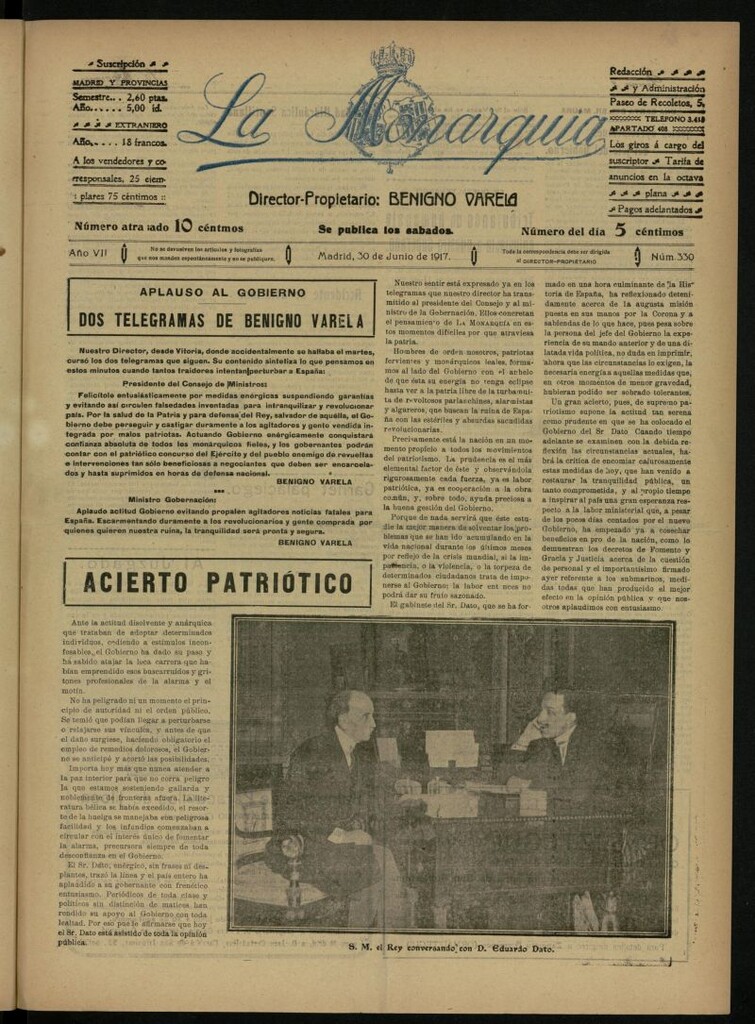 Miniatura de La Monarquía del 30 de junio de 1917, nº 330