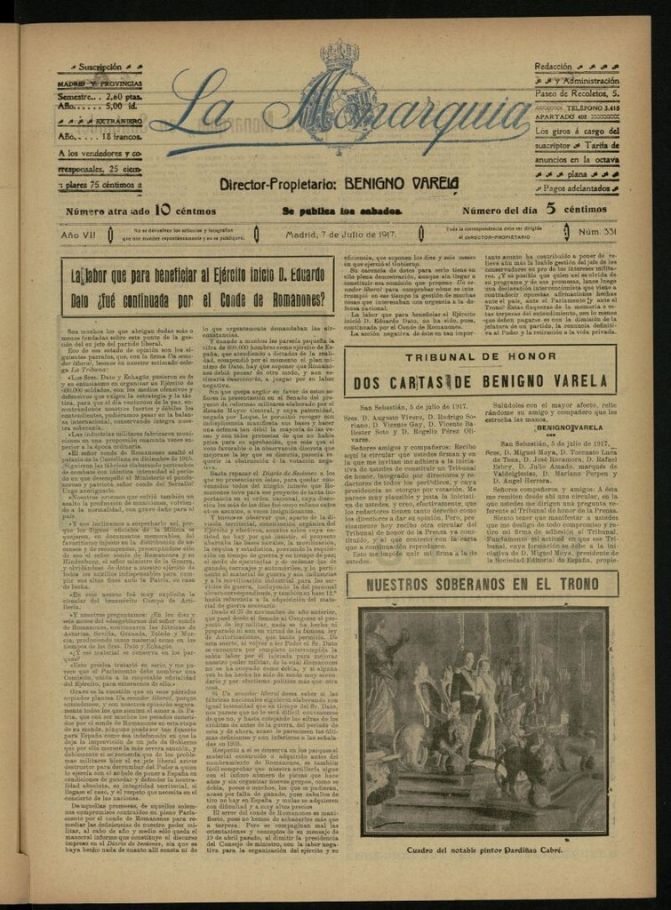 Miniatura de La Monarquía del 7 de julio de 1917, nº 331