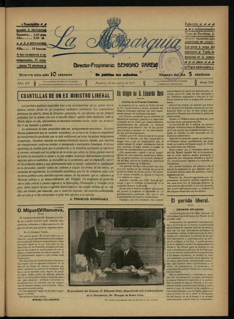 Miniatura de La Monarquía del 14 de julio de 1917, nº 332