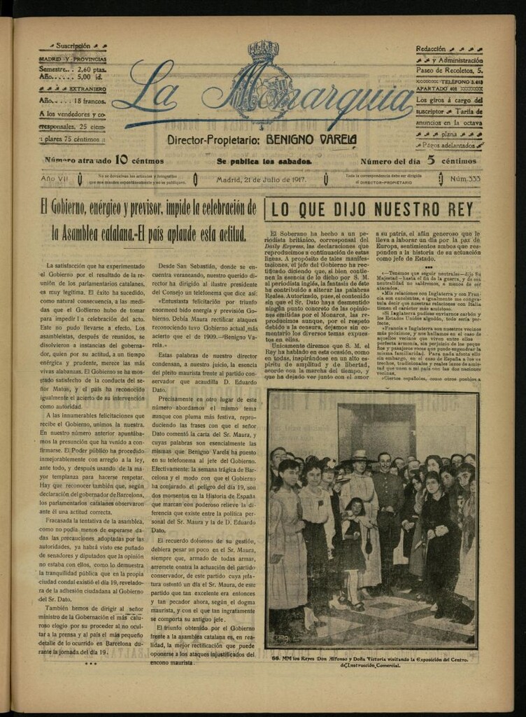 Miniatura de La Monarquía del 21 de julio de 1917, nº 333