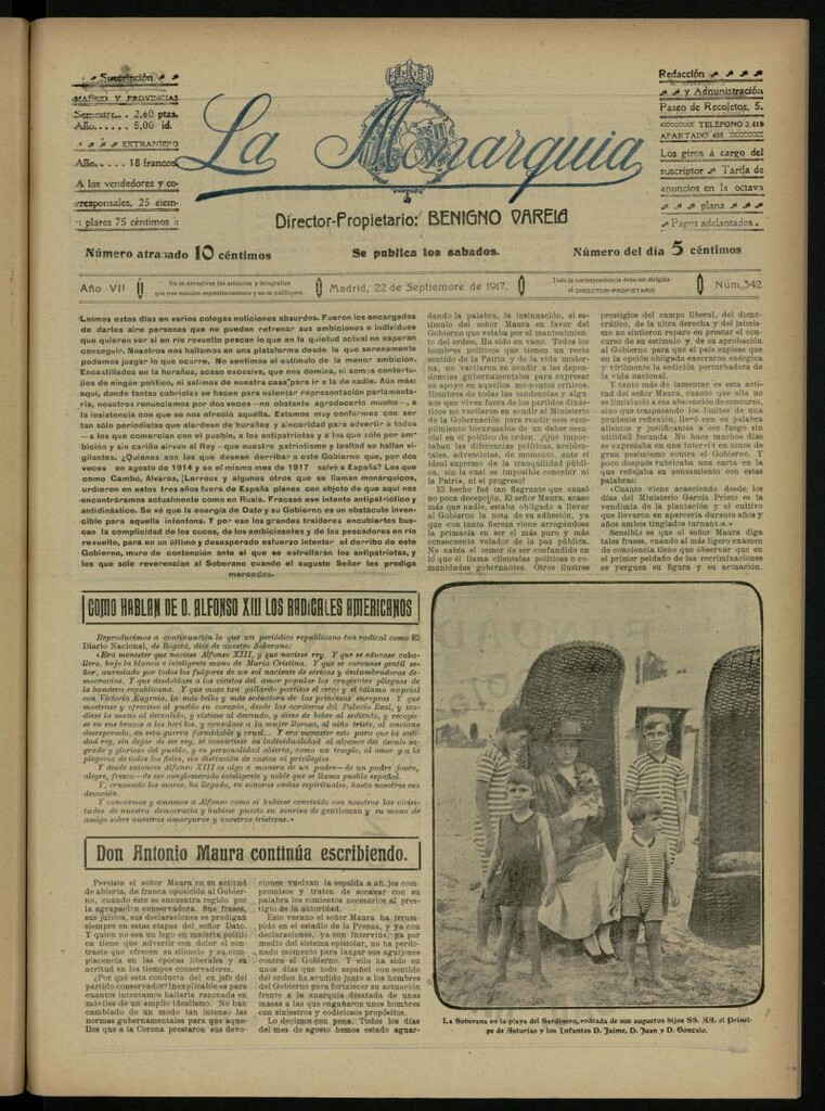 Miniatura de La Monarquía del 22 de septiembre de 1917, nº 342