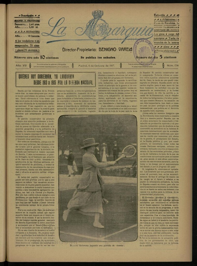 Miniatura de La Monarquía del 6 de octubre de 1917, nº 134 [Sic]
