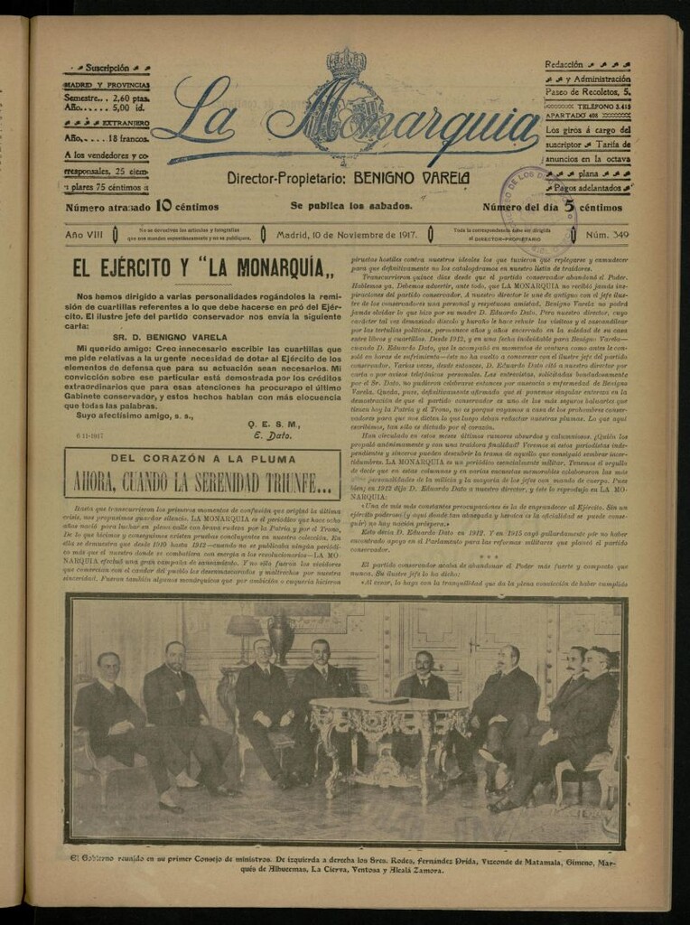 Miniatura de La Monarquía del 10 de noviembre de 1917, nº 349