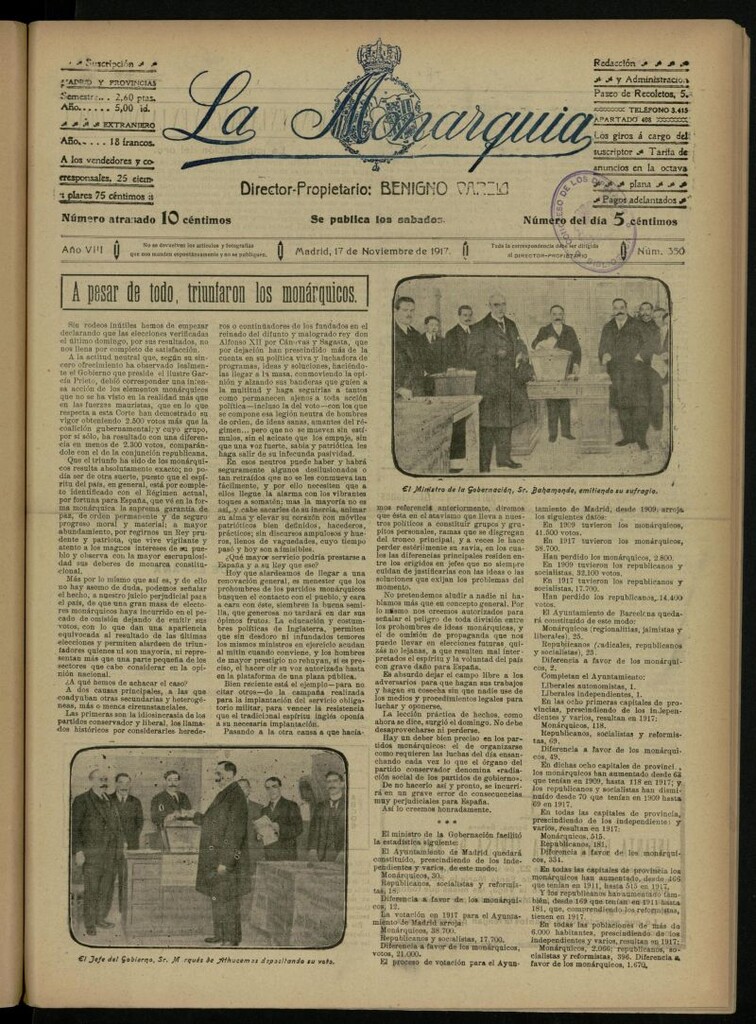 Miniatura de La Monarquía del 17 de noviembre de 1917, nº 350