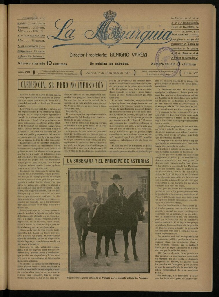 Miniatura de La Monarquía del 1 de diciembre de 1917, nº 352
