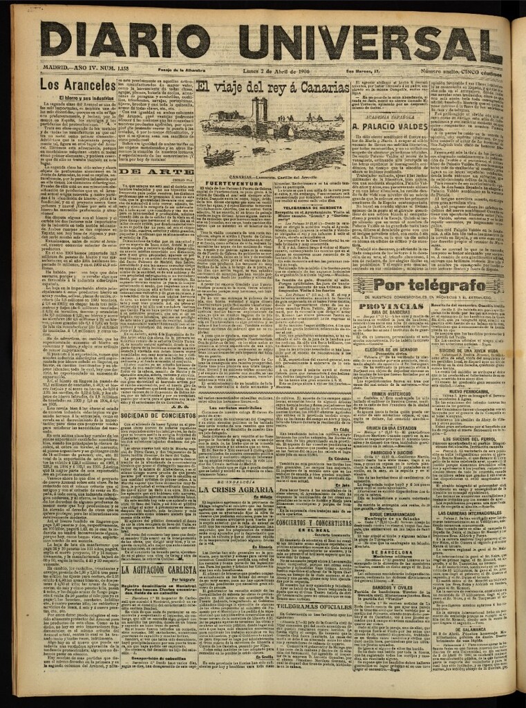 Miniatura de Diario Universal del 2 de abril de 1906, edición de tarde