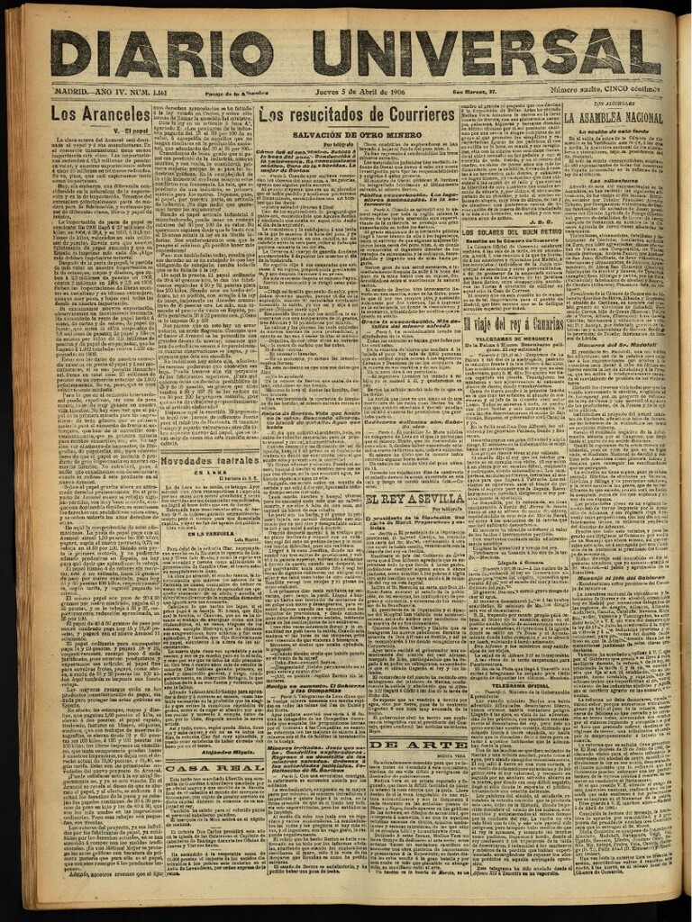Miniatura de Diario Universal del 5 de abril de 1906, edición de noche