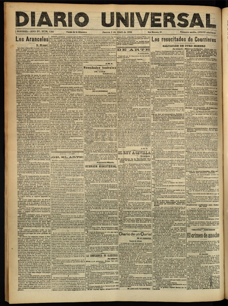 Miniatura de Diario Universal del 5 de abril de 1906, edición de tarde