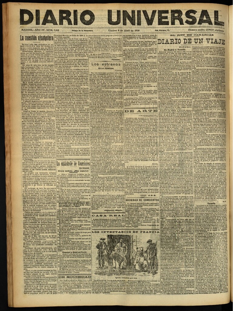 Miniatura de Diario Universal del 6 de abril de 1906, edición de noche