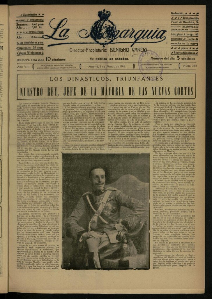 Miniatura de La Monarquía del 2 de marzo de 1918, nº 365