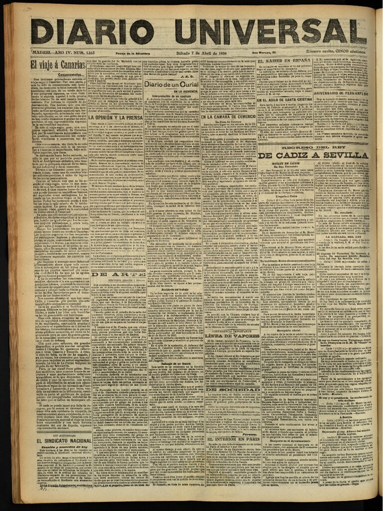 Miniatura de Diario Universal del 7 de abril de 1906, edición de noche