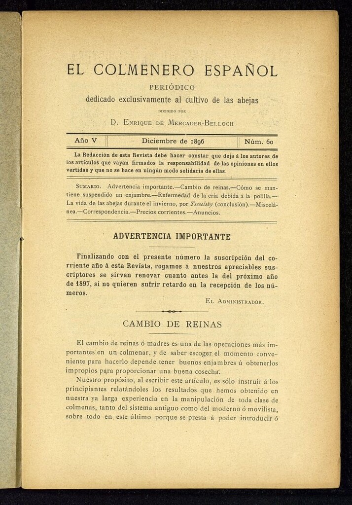 Miniatura de El Colmenero Español de diciembre de 1896