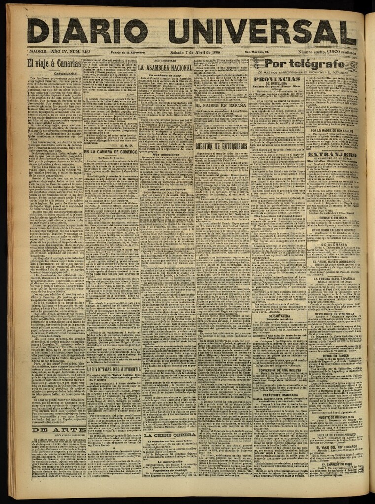 Miniatura de Diario Universal del 7 de abril de 1906, edición de tarde
