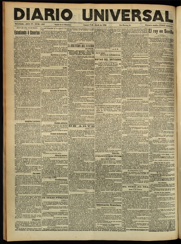 Miniatura de Diario Universal del 9 de abril de 1906, edición de tarde