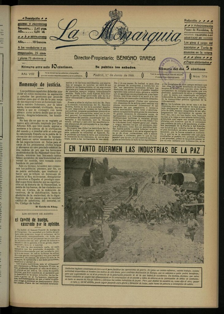 Miniatura de La Monarquía del 1 de junio de 1918, nº 378