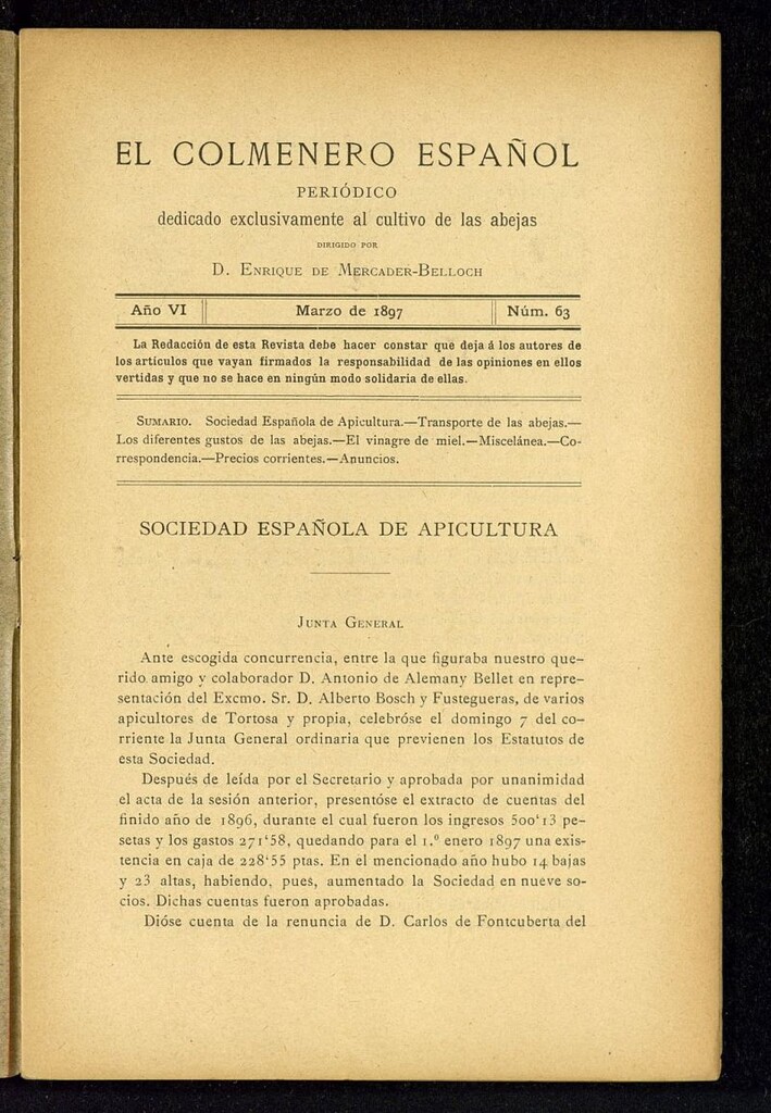 Miniatura de El Colmenero Español : periódico dedicado exclusivamente al cultivo de las abejas de marzo de 1897