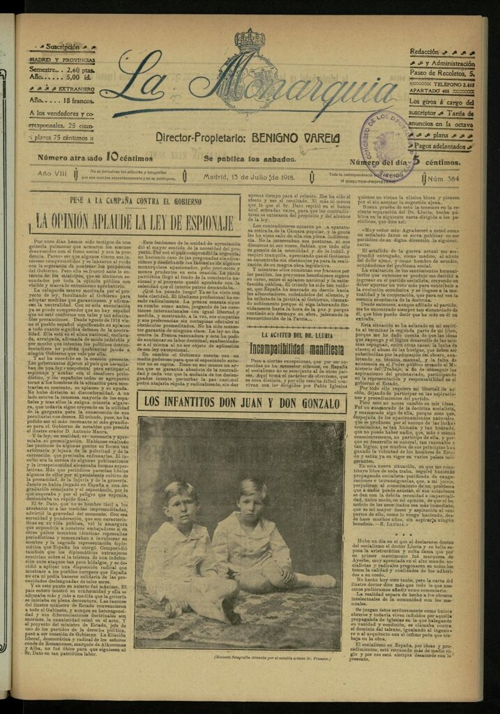 Miniatura de La Monarquía del 13 de julio de 1918, nº 384