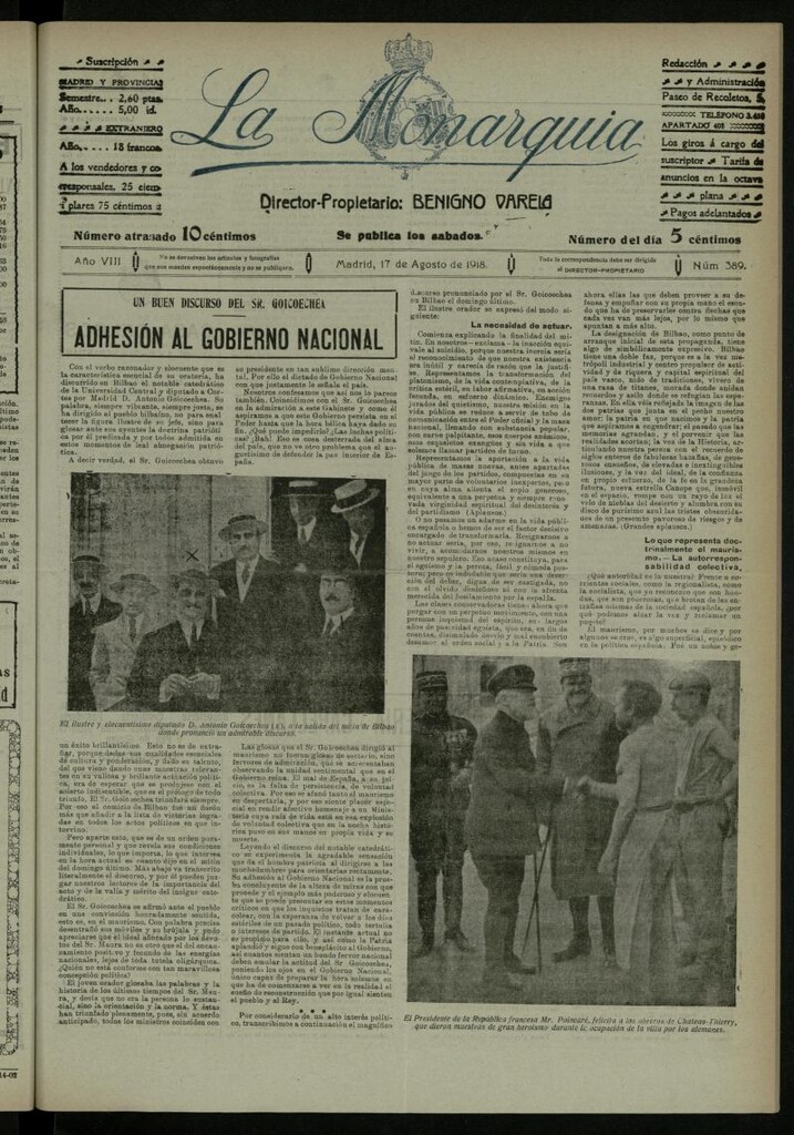 Miniatura de La Monarquía del 17 de agosto de 1918, nº 389
