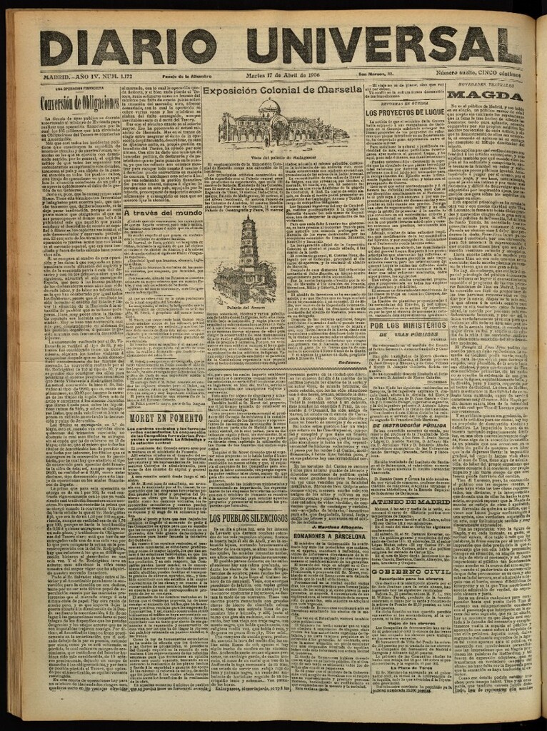 Miniatura de Diario Universal del 17 de abril de 1906, edición de tarde