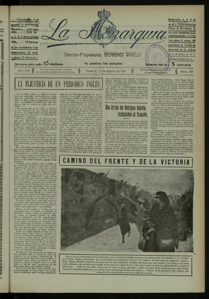Miniatura de La Monarquía del 31 de agosto de 1918, nº 391