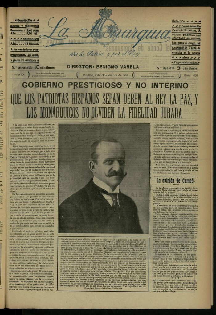Miniatura de La Monarquía del 9 de noviembre de 1918, nº 401