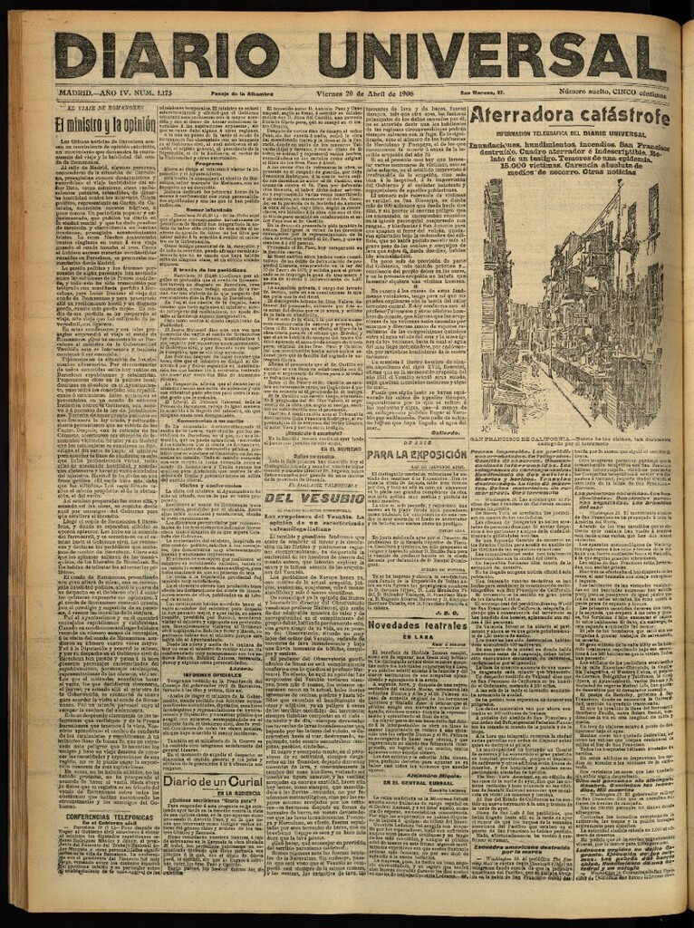 Miniatura de Diario Universal del 20 de abril de 1906, edición de tarde