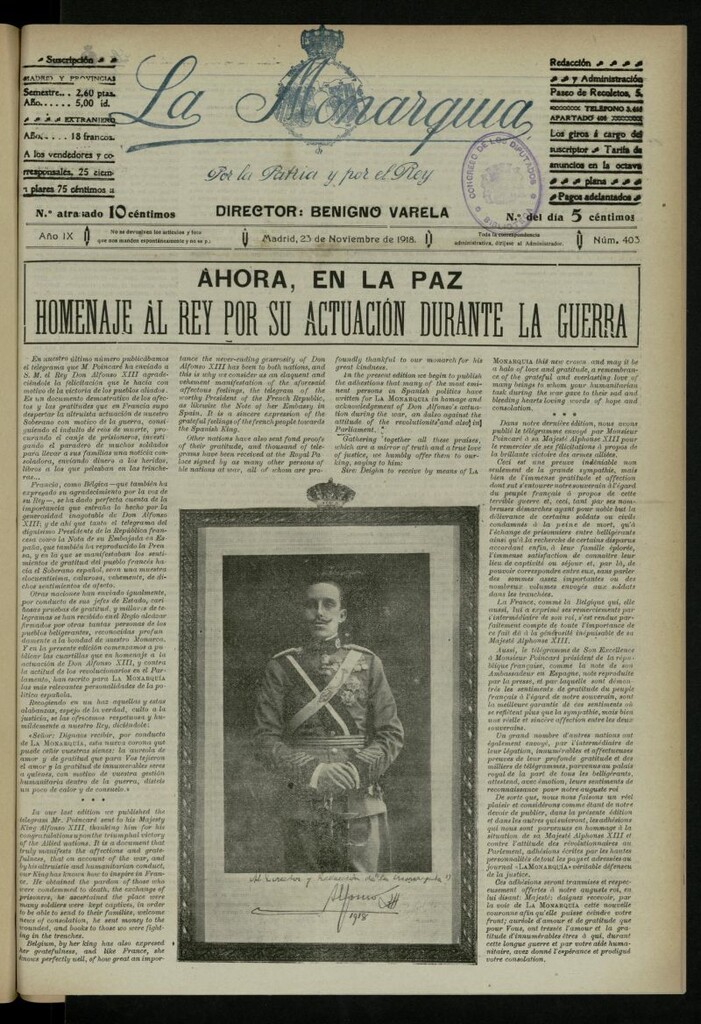 Miniatura de La Monarquía del 23 de noviembre de 1918, nº 403