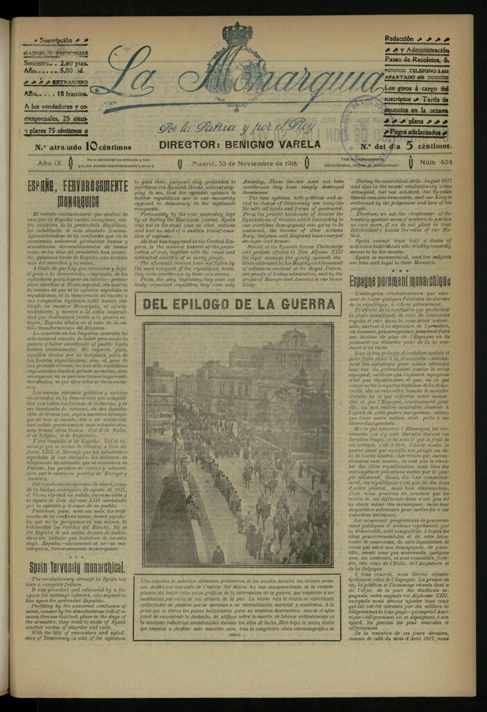 Miniatura de La Monarquía del 30 de noviembre de 1918, nº 404