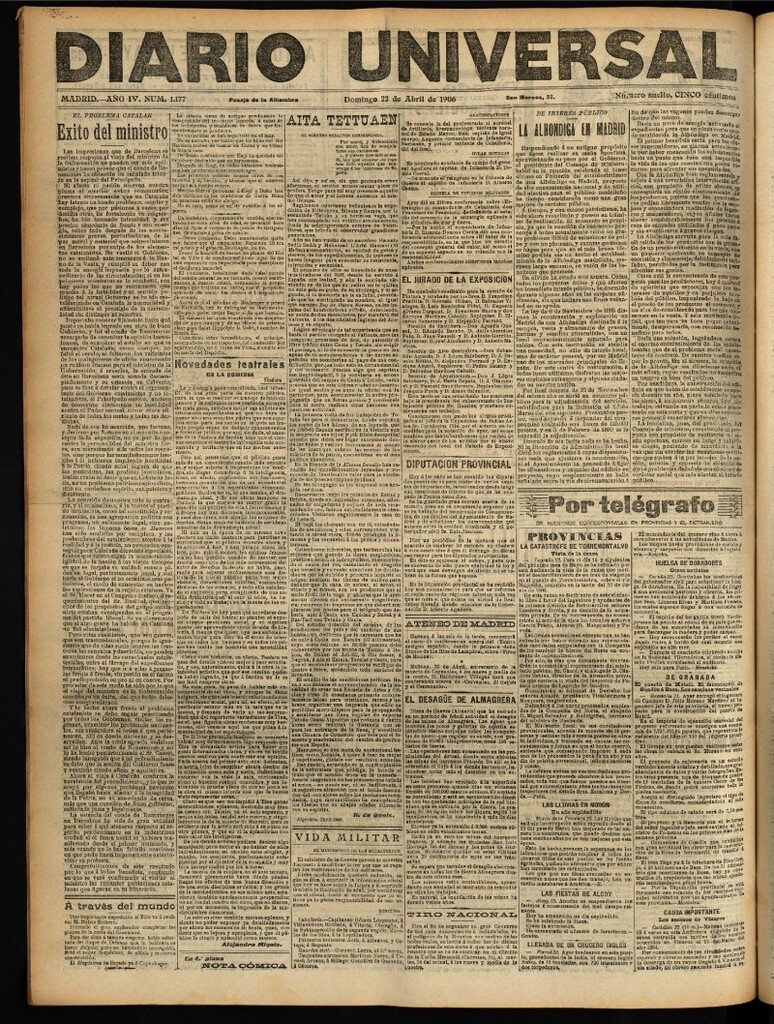 Miniatura de Diario Universal del 22 de abril de 1906, edición de noche