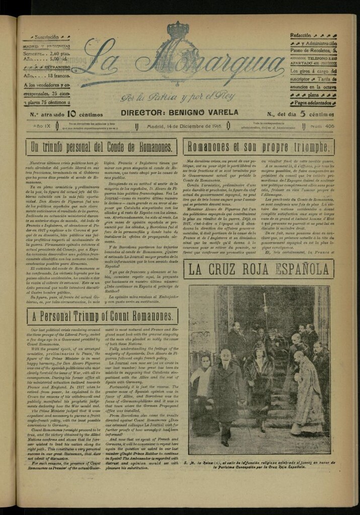 Miniatura de La Monarquía del 14 de diciembre de 1918, nº 406