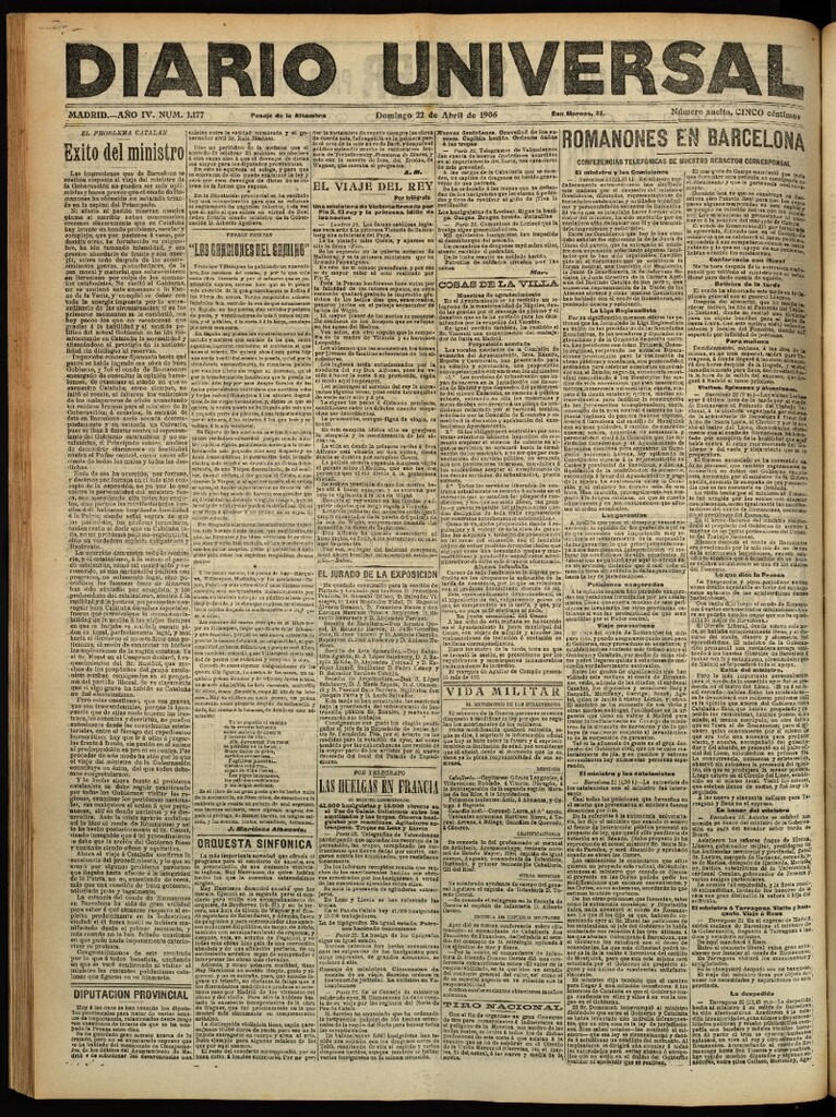 Miniatura de Diario Universal del 22 de abril de 1906, edición de tarde