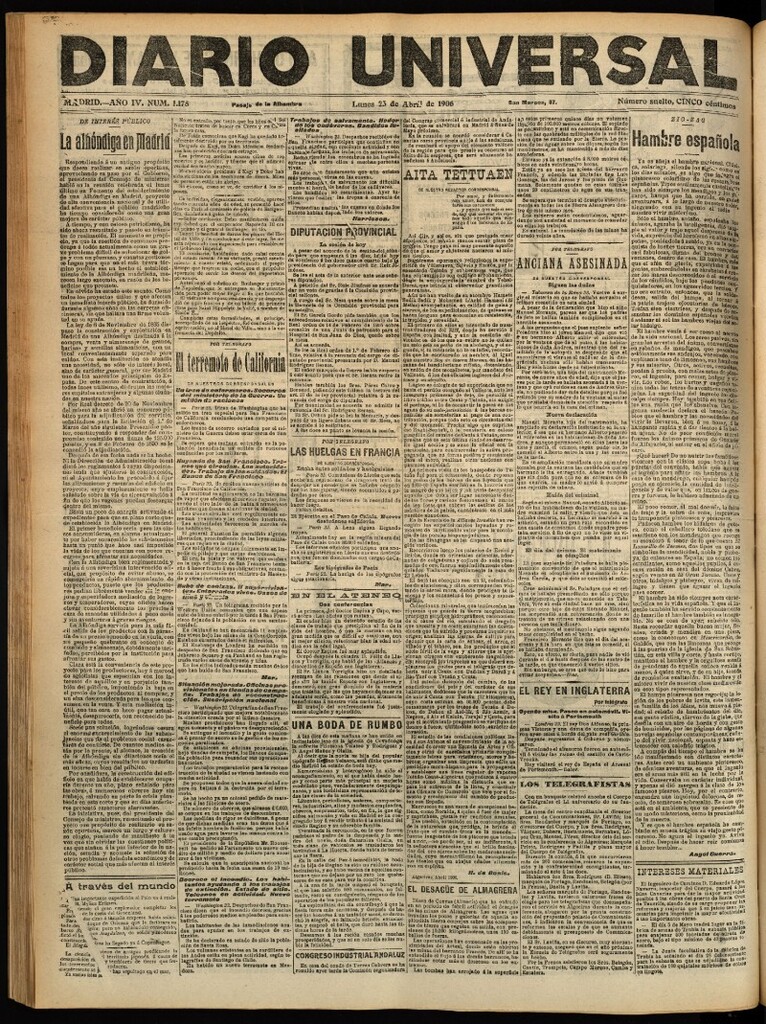 Miniatura de Diario Universal del 23 de abril de 1906, edición de tarde
