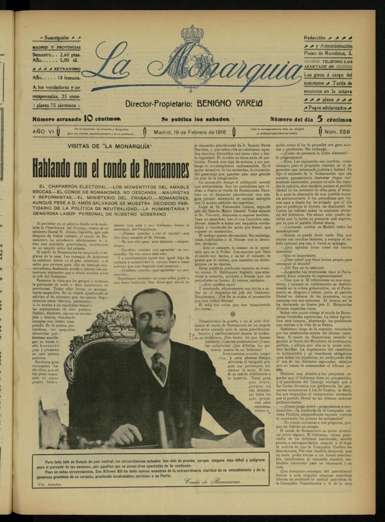 Miniatura de La Monarquía del 19 de febrero de 1916, nº 259
