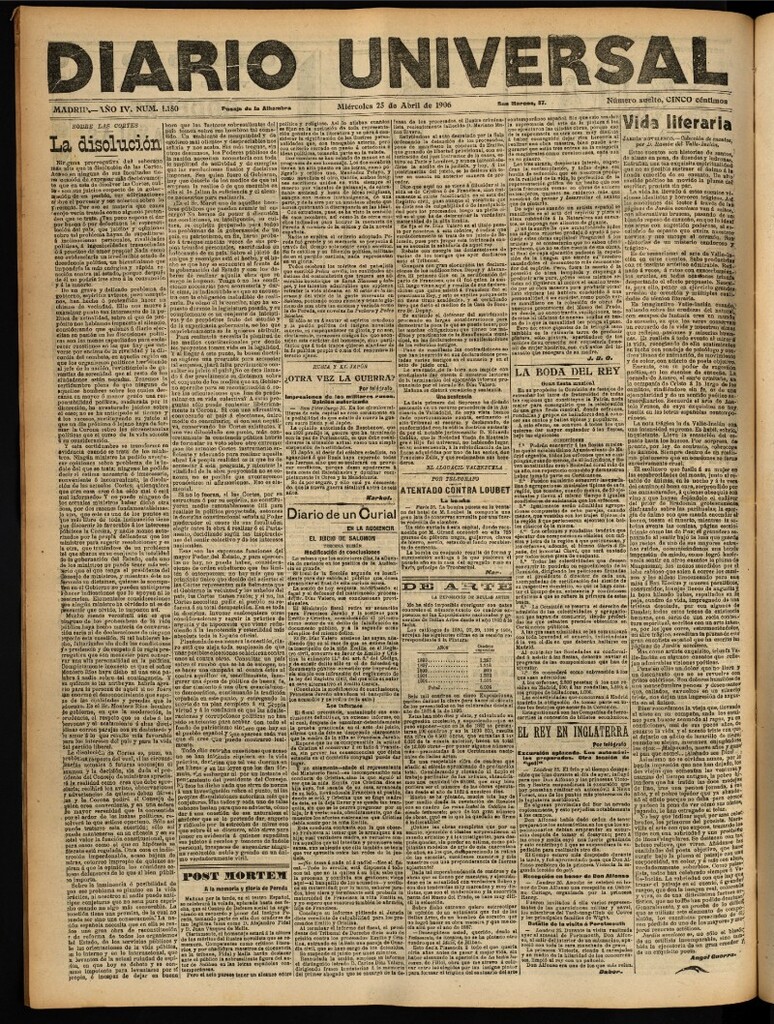 Miniatura de Diario Universal del 25 de abril de 1906, edición de noche