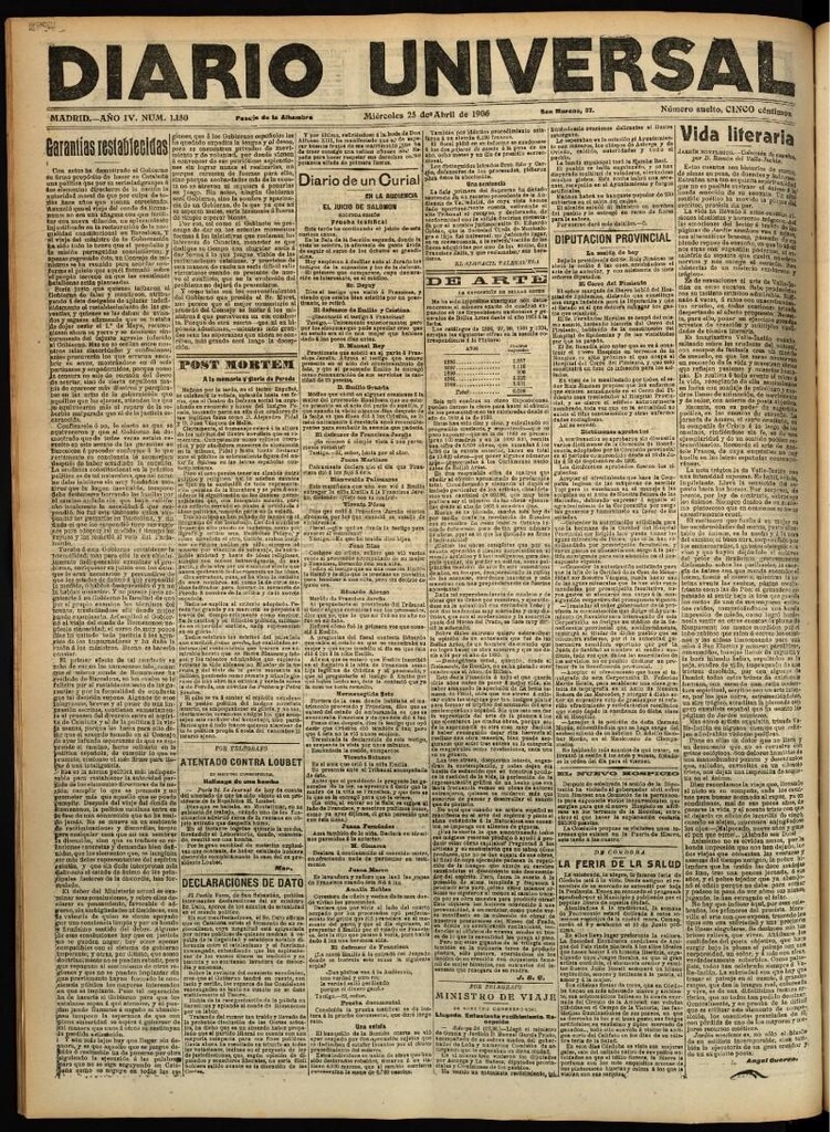 Miniatura de Diario Universal del 25 de abril de 1906, edición de tarde
