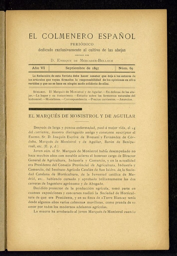 Miniatura de El Colmenero Español de septiembre de 1897