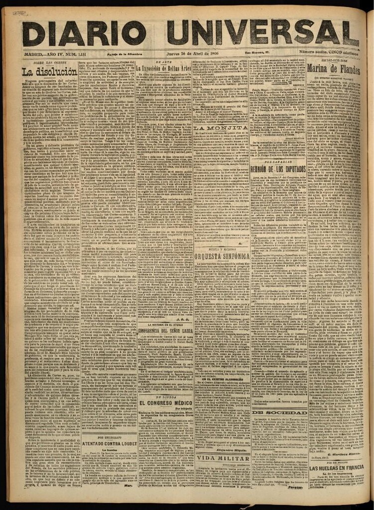 Miniatura de Diario Universal del 26 de abril de 1906, edición de tarde
