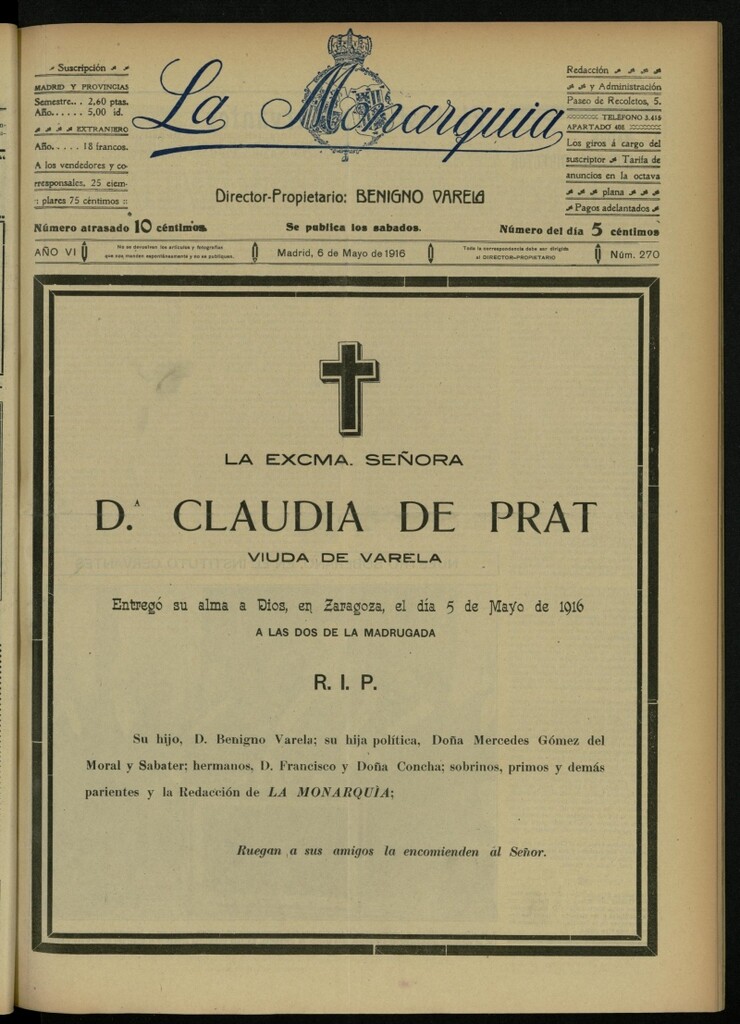 Miniatura de La Monarquía del 6 de mayo de 1916, nº 270