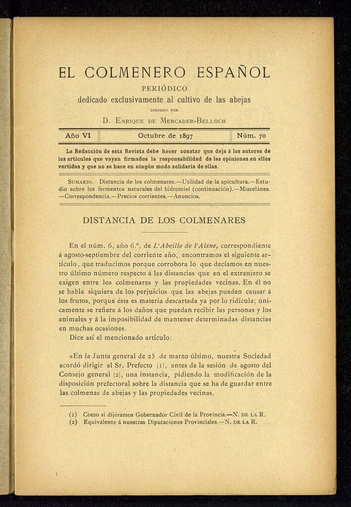 Miniatura de El Colmenero Español : periódico dedicado exclusivamente al cultivo de las abejas de octubre de 1897