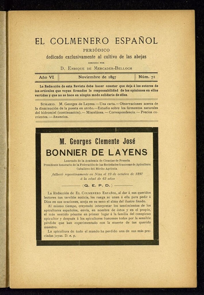 Miniatura de El Colmenero Español de noviembre de 1897