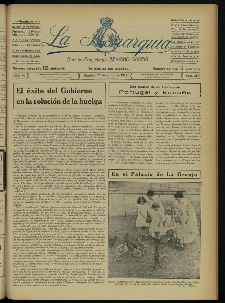 Miniatura de La Monarquía del 22 de julio de 1916, nº 281