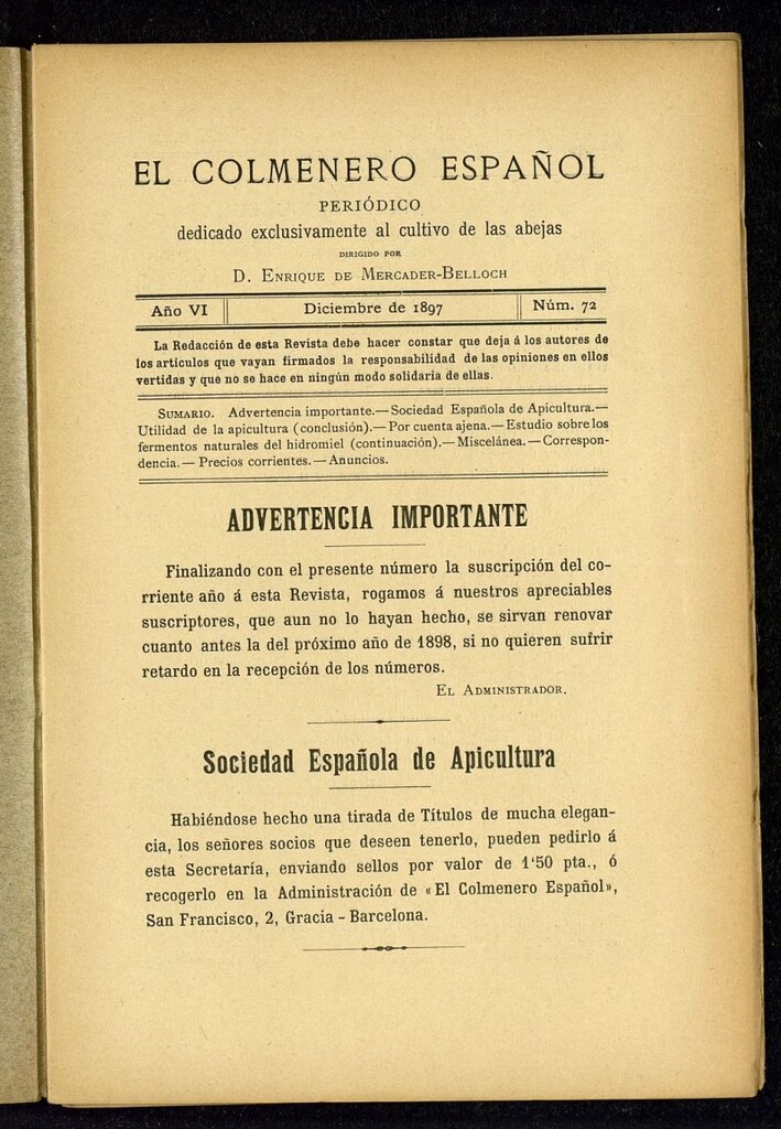 Miniatura de El Colmenero Español de diciembre de 1897