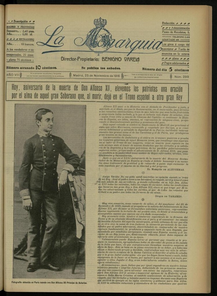 Miniatura de La Monarquía del 25 de noviembre de 1916, nº 299
